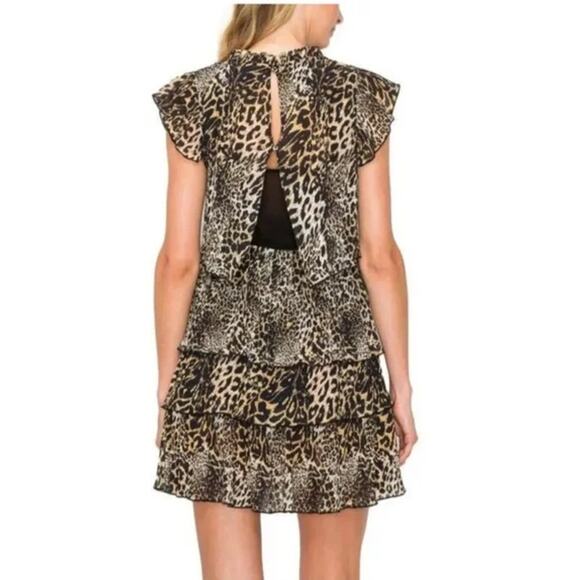 New ~ MELLODAY Nordstrom Multicolor Animal Print Ruffle Mini Dress FALL Small - Picture 3 of 8